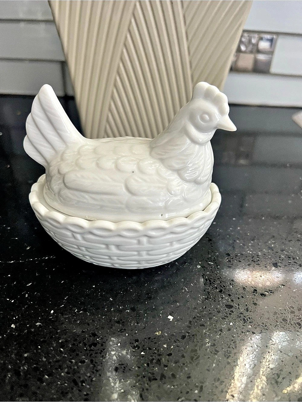 Vintage Hen basket White Ceramic Hen Decor, small condiment dish